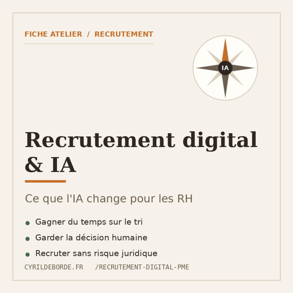 Recrutement digital et IA en PME : rose des vents aux couleurs de cyrildeborde.fr, ce que l'IA change pour les RH